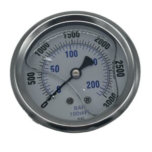 GAUGE, BACK MOUNT, 3K PSI, LIQUID FILLED