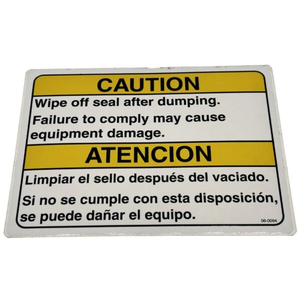 Marathon, 060094, Decal "Caution Wipe Off Seal After Dumping"